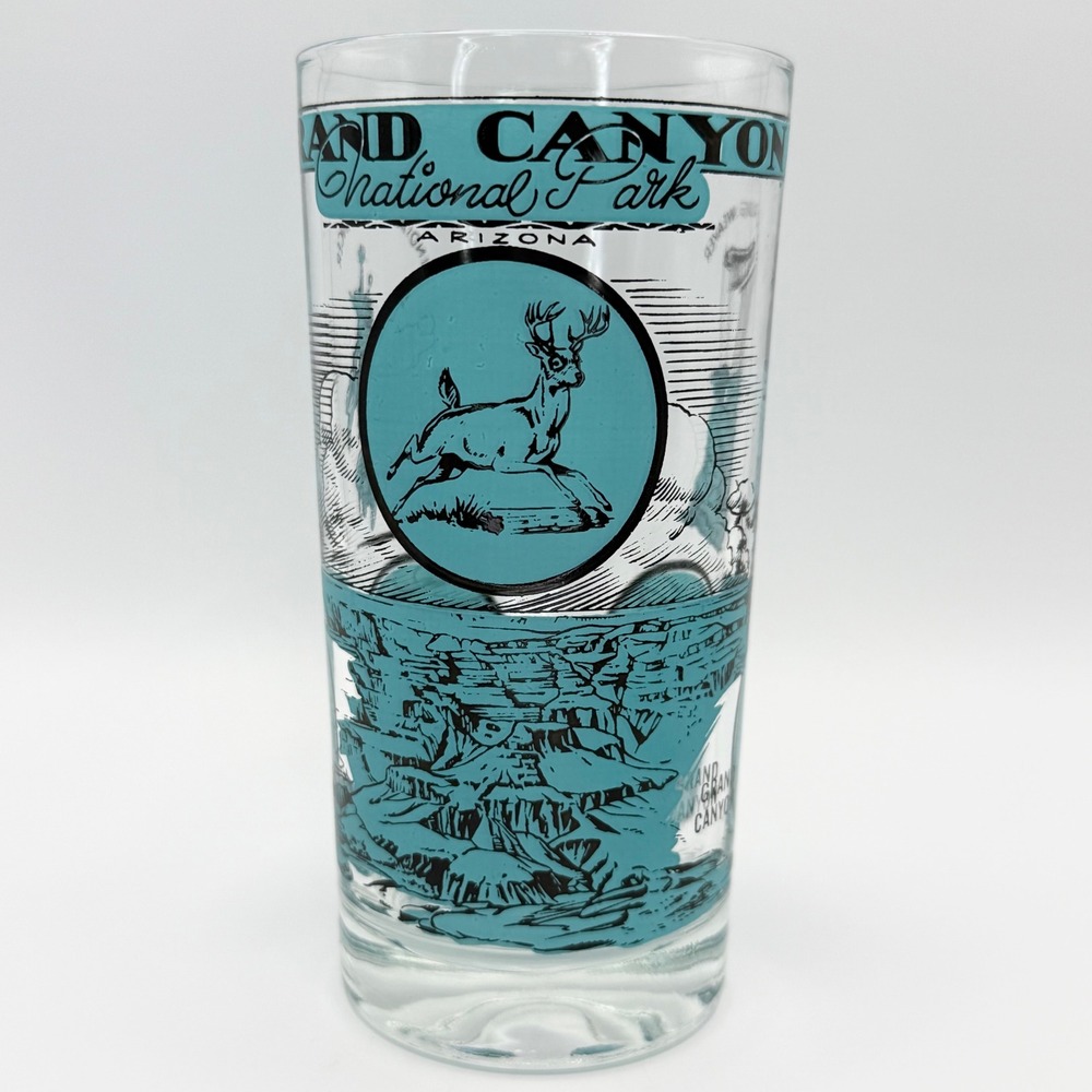 Vintage Grand Canyon National Park Souvenir Glass Turquoise Arizona Tumbler 5.5"